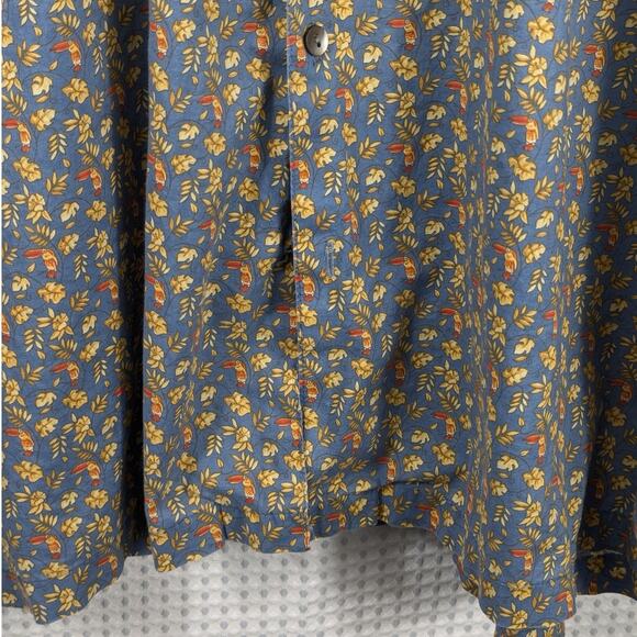 Tori Richard M Vintage Toucan Floral Shirt Men's Blue Yellow Cotton Made in USA - Picture 3 of 4
